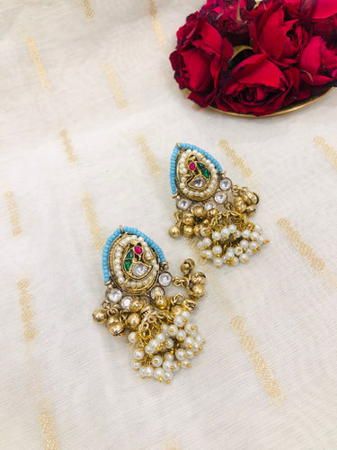 Blue Beads Jhumki Earrings